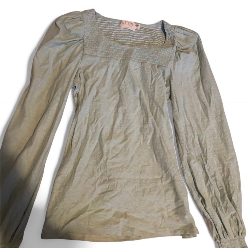 Nation LTD Soft Green Smocked Top